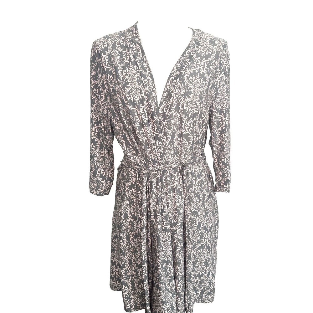 Rene' Rofe Gray & Pink Paisley Robe Sleepwear Size Medium